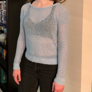 Knit baby blue long-sleeved top